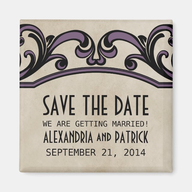 Purple Gothic Swirls Save the Date Magnet (Front)