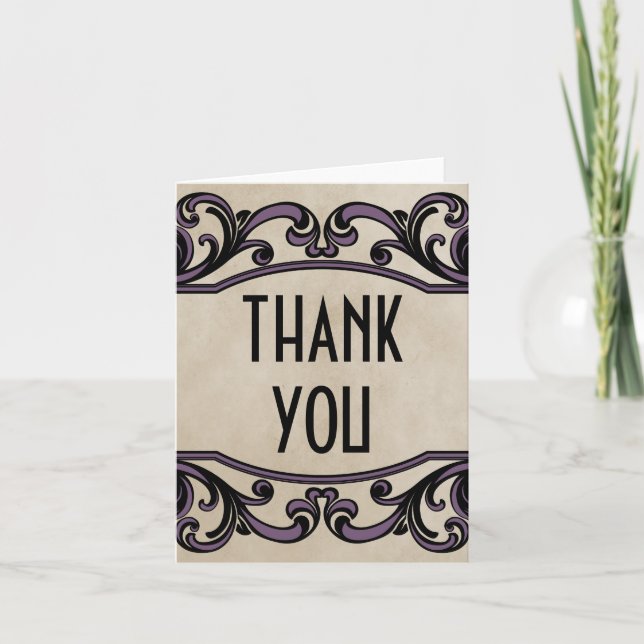 Purple Gothic Swirls Thank You Card (Front)