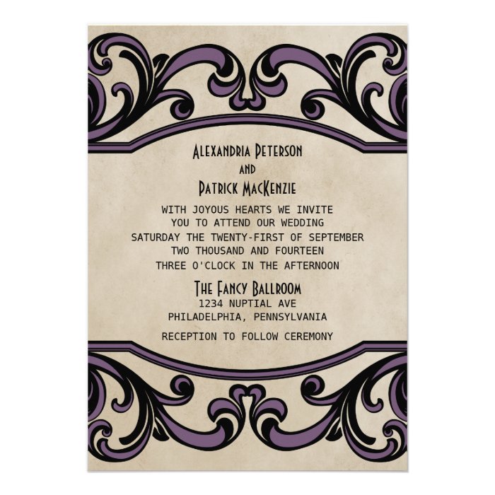 Purple Gothic Swirls Wedding Invite