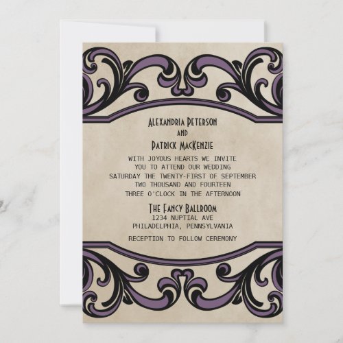 Purple Gothic Swirls Wedding Invite