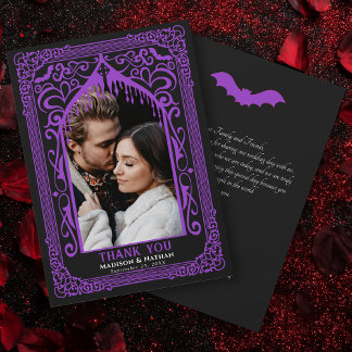 Purple Gothic Vampire Cathedral Photo Wedding Thank You Card