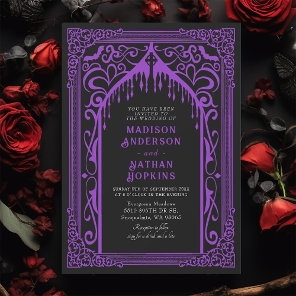 Purple Gothic Vampire Cathedral Wedding Invitation