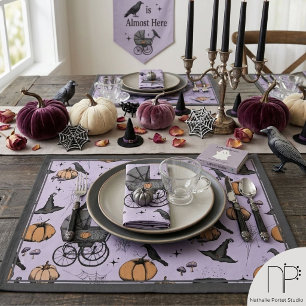 Purple Gothic Victorian Baby Carriage Halloween Cloth Placemat