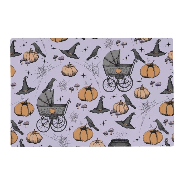 Purple Gothic Victorian Baby Carriage Party Placemat (Front)