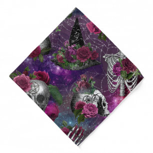 Purple Gothic Witch Skull and Roses  Bandana