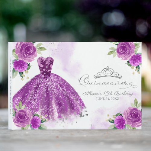 Purple Gown Floral Quinceanera Guest Book