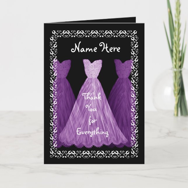 Purple Gowns MAID OF HONOUR Wedding Thank You V5 (Front)
