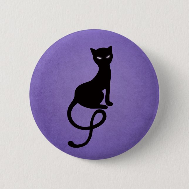 Purple Gracious Evil Black Cat Button (Front)
