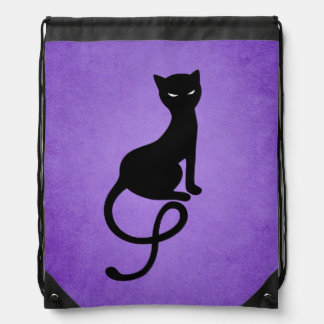 Purple Gracious Evil Black Cat Drawstring Bag