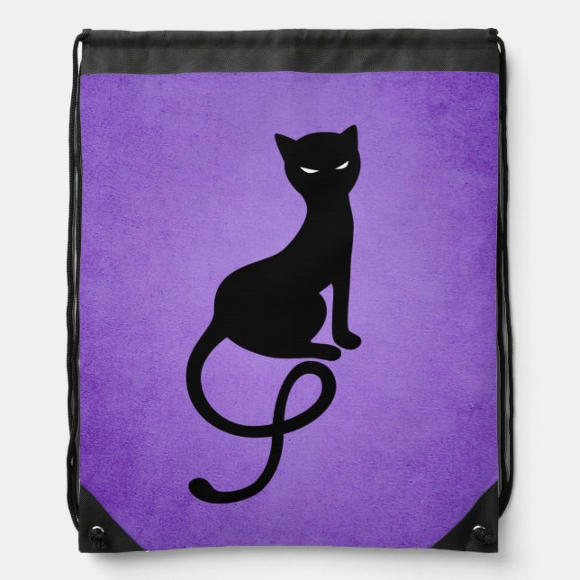 Purple Gracious Evil Black Cat Drawstring Bag (Front)