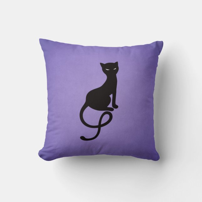 Purple Gracious Evil Black Cat Throw Pillow (Front)