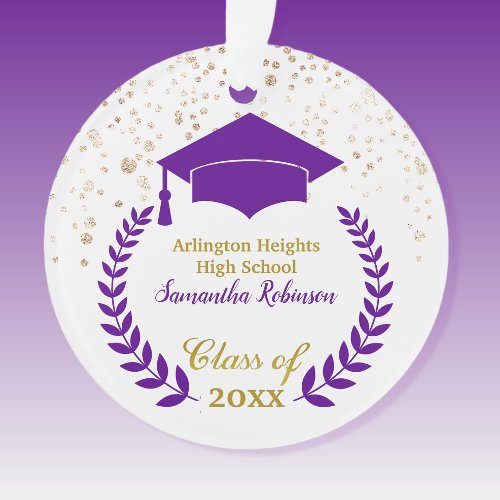 Purple Grad Cap and Laurel Graduation Ornament