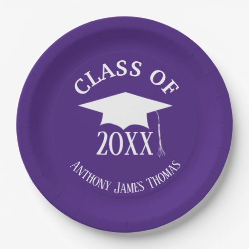 Purple Grad Cap and Leaves Paper Plates 9