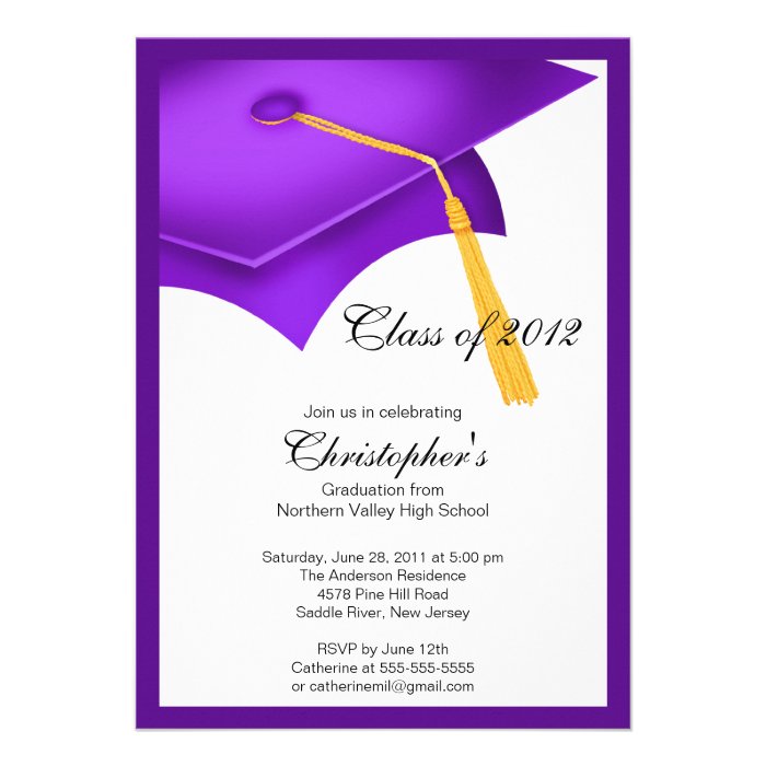 Purple Grad Cap Graduation Party Invitation