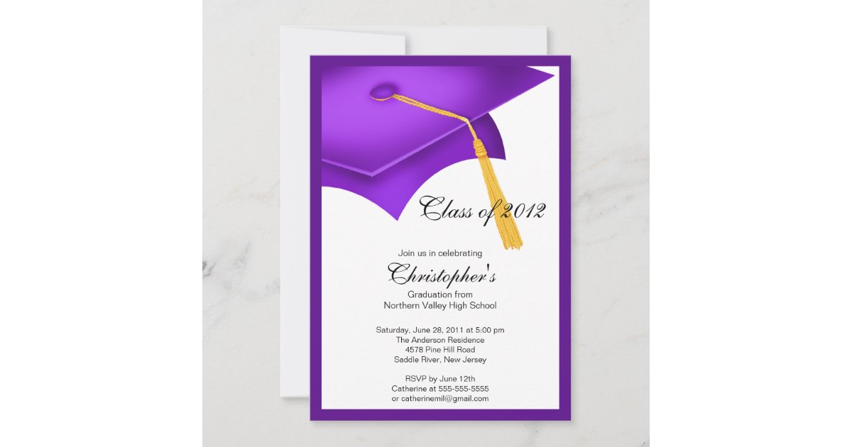 Purple Grad Cap Graduation Party Invitation | Zazzle