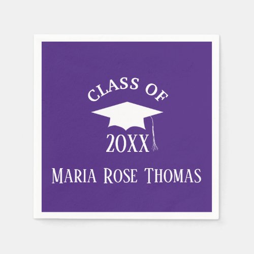 Purple Grad Cap  Leaves Paper Napkins