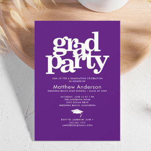 Purple grad party modern bold typography simple invitation