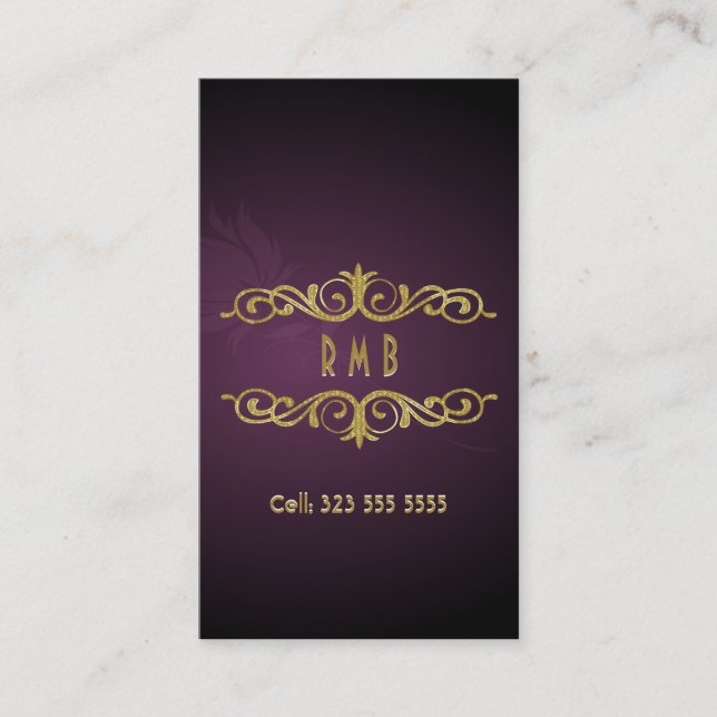 Purple Gradient And Gold Metal Look 2Business Card (Front)