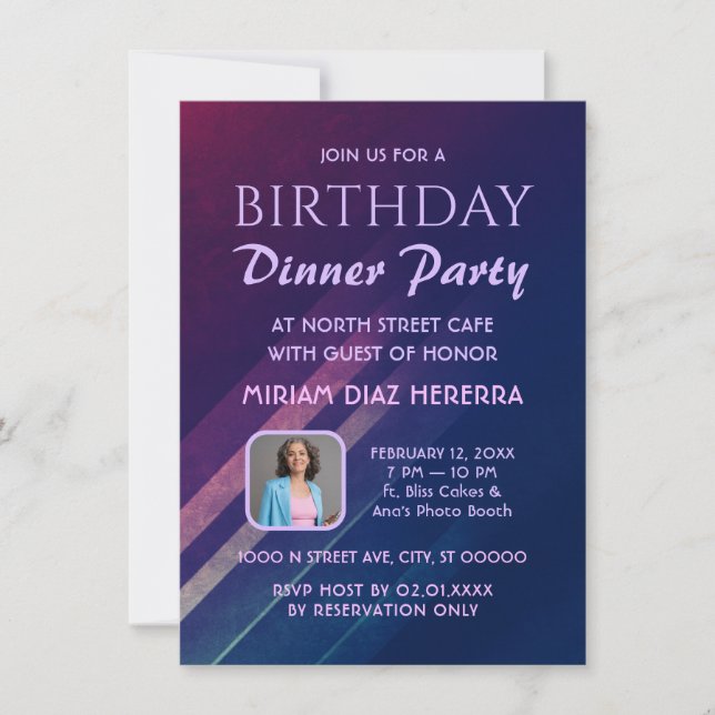 Purple Gradient Birthday Dinner Party Invitation (Front)