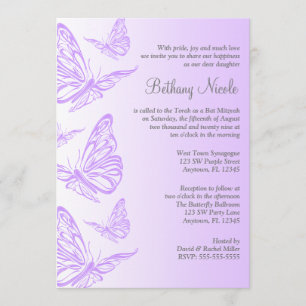 Purple Gradient Butterfly Bat Mitzvah Invitations