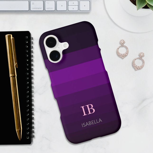 Purple Gradient Color Stripes with Monogram iPhone Case (Creator Uploaded)