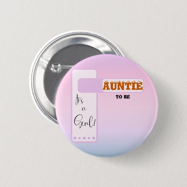 Purple Gradient Cute Eyeball Text Auntie-to-be Button (Front & Back)