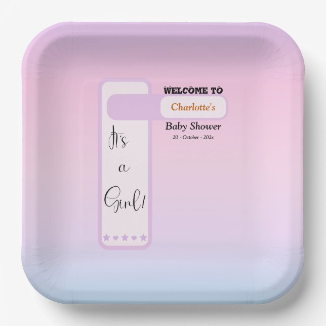 Purple Gradient Cute Eyeball Text Baby Shower Paper Plates (Front)