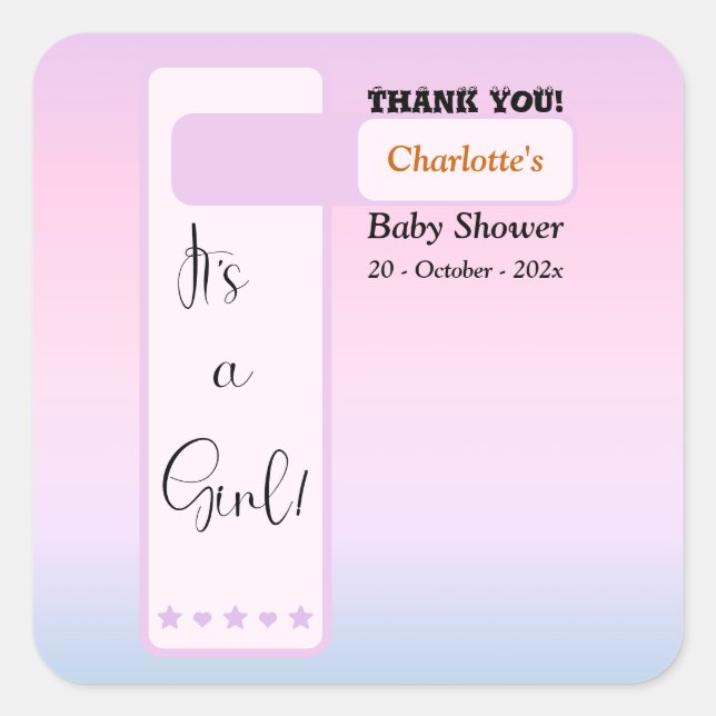 Purple Gradient Cute Eyeball Text Baby Shower Square Sticker (Front)