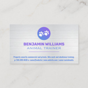 Purple Gradient Dog Paw Logo Wooden Boards Business Card