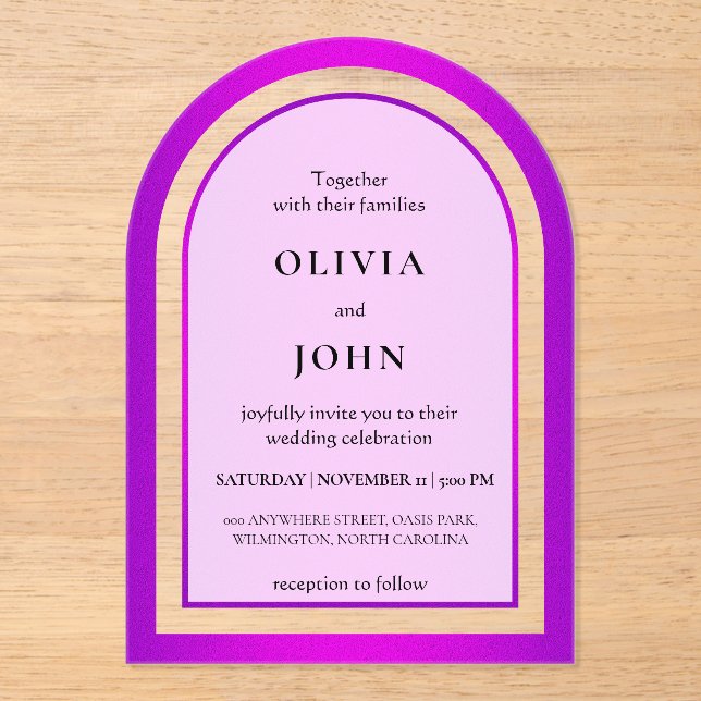 Purple gradient elegant wedding acrylic invitations (Front)