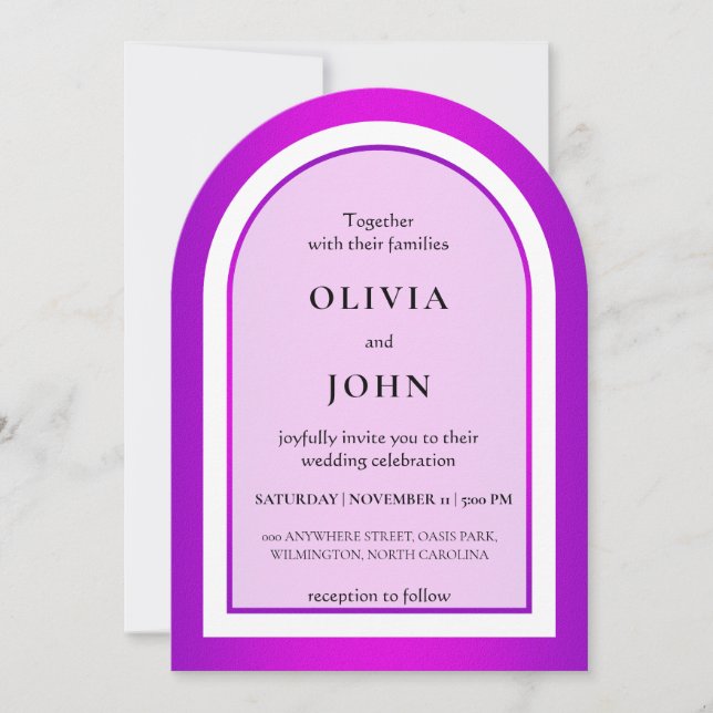 Purple gradient elegant wedding invitation (Front)