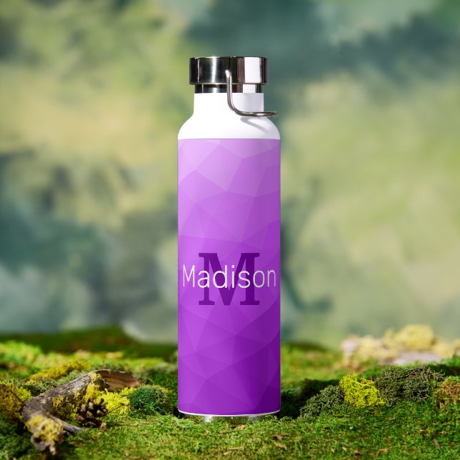 Purple Gradient Geometric Mesh Pattern Monogram Water Bottle (Outdoor)