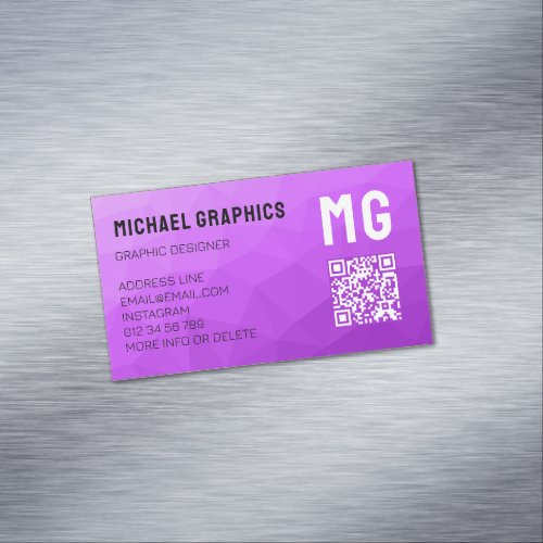 Purple gradient geometric mesh pattern QR code Business Card Magnet