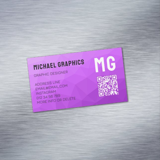 Purple gradient geometric mesh pattern QR code Business Card Magnet (In Situ)