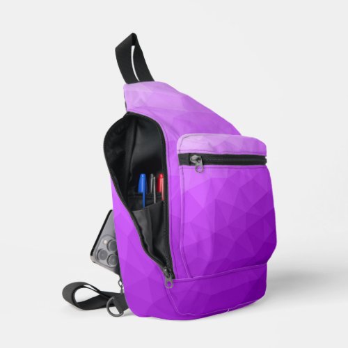 Purple gradient geometric mesh pattern sling bag