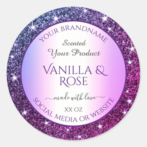 Purple Gradient Glitter Product Packaging Labels
