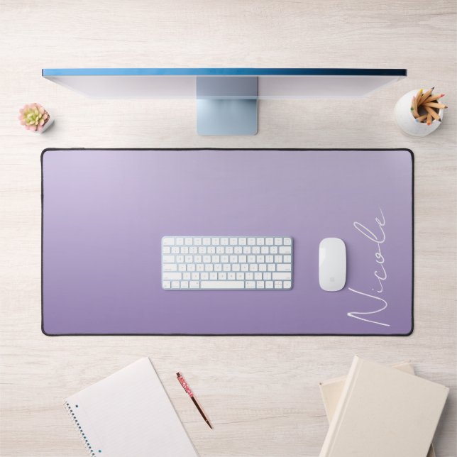 Purple Gradient Handwriting Script Personalized Desk Mat (Office 1)