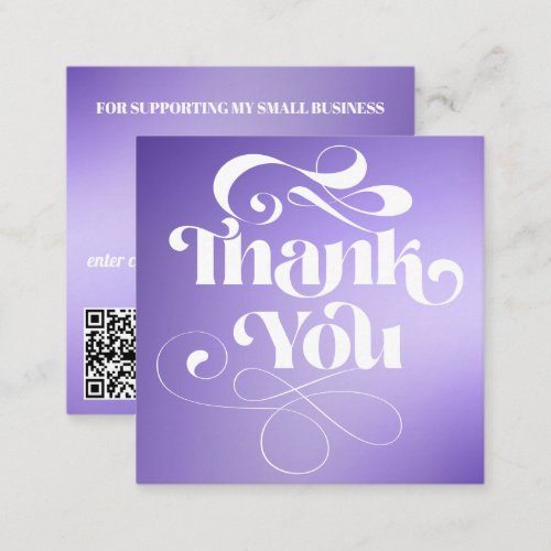 Purple gradient retro script order thank you square business card