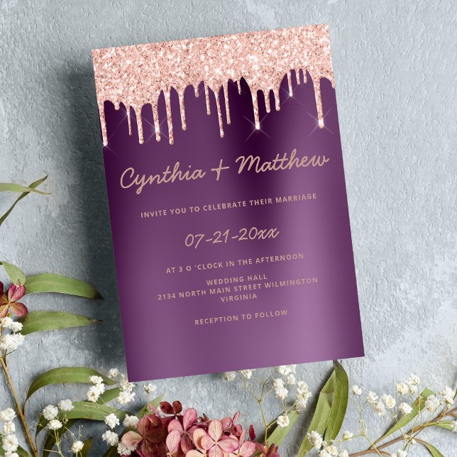 Purple gradient rose gold glitter drips wedding invitation (Purple gradient rose gold glitter drips wedding )