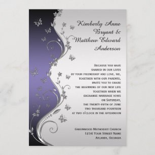 Purple Gradient Silver Ornate Butterflies Wedding Invitation