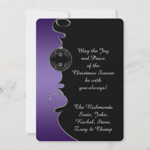 Purple Gradient Silver Ornate Swirls Christmas Holiday Card