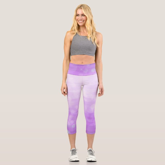Purple Gradient Stripes Faded    Capri Leggings (Front)