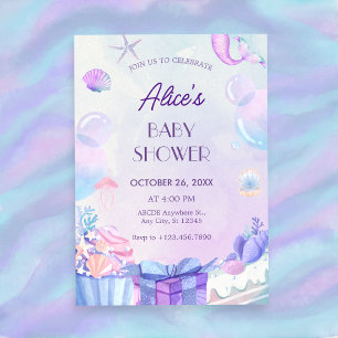 Purple Gradient under the sea baby shower Invitation