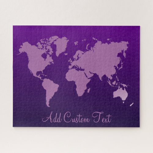 Purple Gradient World Map Earth Travel Add Text Jigsaw Puzzle