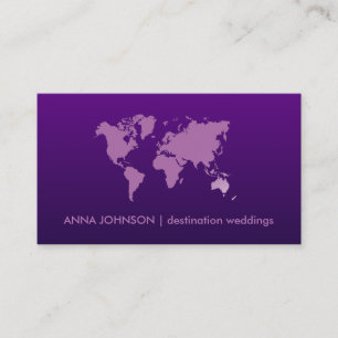 Purple Gradient World Map Travel Agent Wedding Business Card