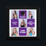 Purple Graduate 5 Photo Collage Custom Graduation Gift Box<br><div class="desc">A classy custom senior graduate photo collage graduation gift box with classic purple squares for a high school senior graduating with the class of 2023. Customize with your senior portrait pictures, school name and graduating for a great personalized graduation present. It features a 5 photograph template separated by white lines....</div>