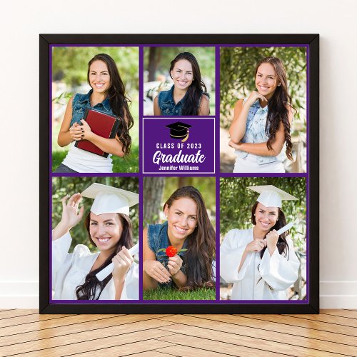 Purple Graduate 6 Photo Collage Graduation Square Poster