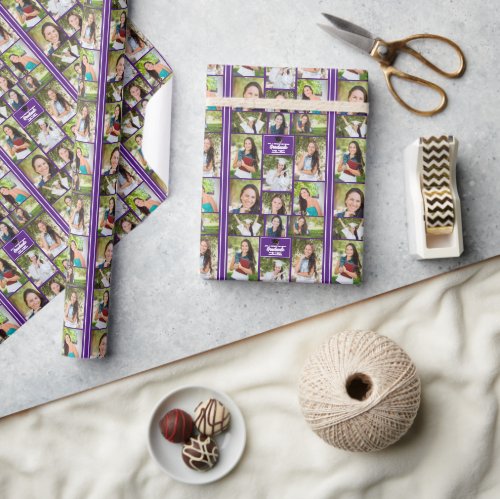 Purple Graduate 9 Photo Collage Modern Graduation Wrapping Paper