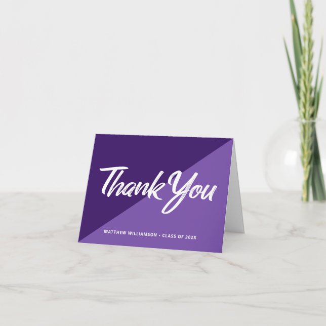 Purple Graduate Bold Script Cap Icon Retro Minimal Thank You Card (Front)