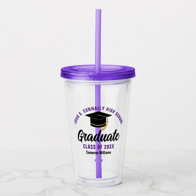 Purple Graduate Custom Graduation Party Acrylic Tumbler (Front)